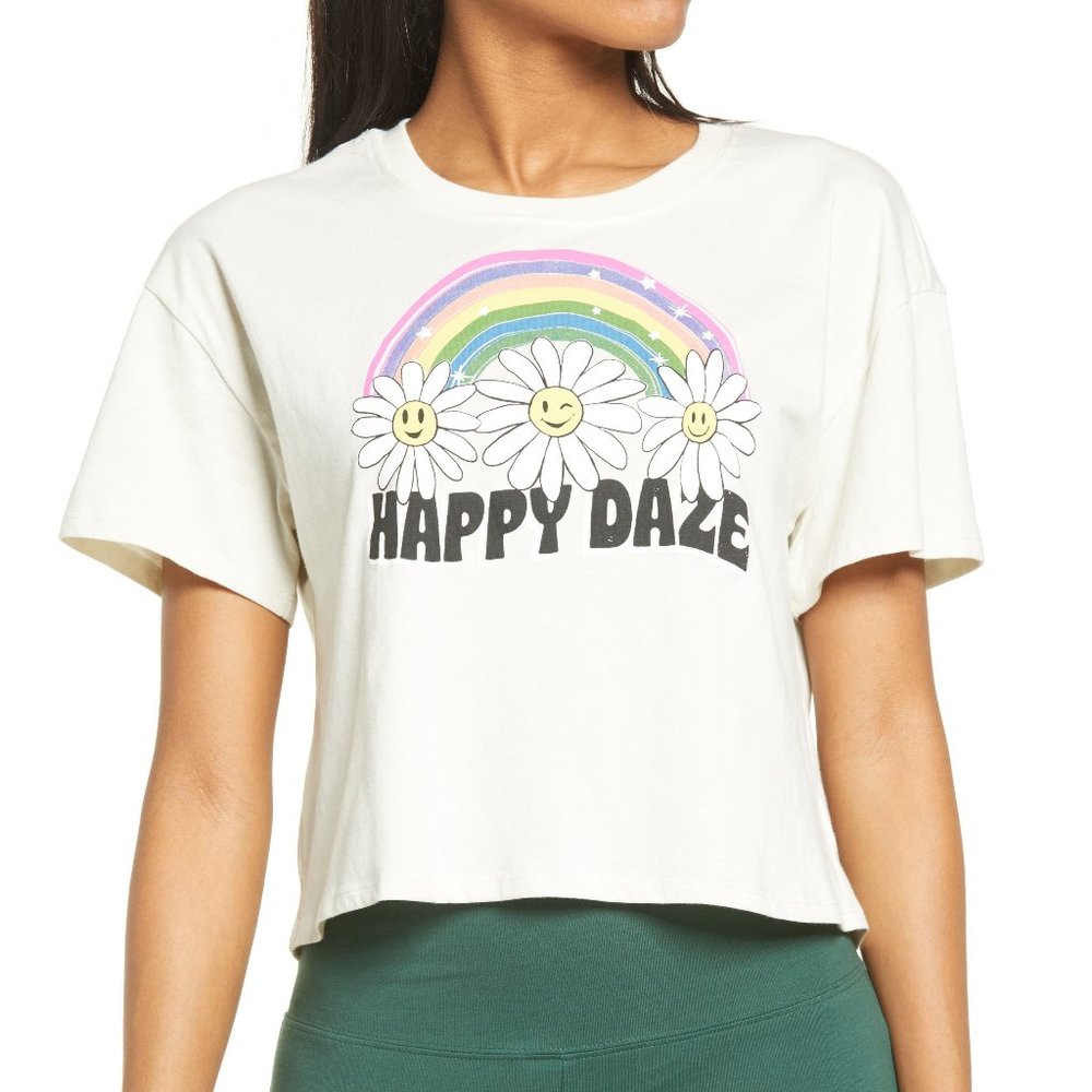 Women's Bp. Boxy Cotton Graphic Tee, Size Medium Ivory Happy Daze Rainbow Daisy
